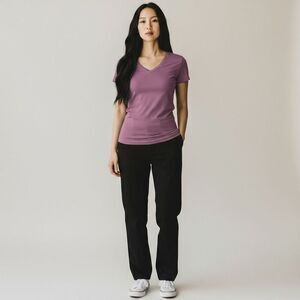 Bozzolo Solid Mauve Pink Short Sleeve Shirt V Neck Cotton Blend Stretchy size M